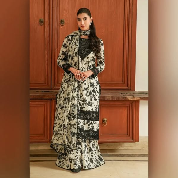 ANEELA.S BLACK SKIN LINEN EMBROIDERED WINTER 3 PIECE UNSTITCH SUIT
