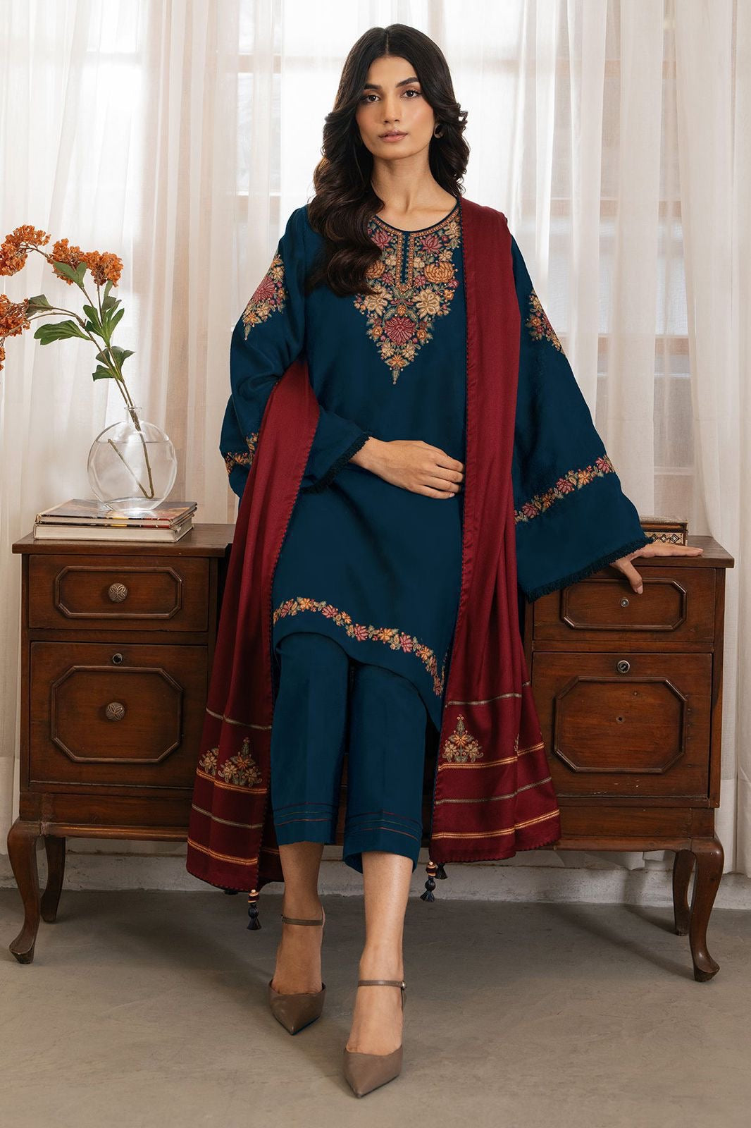 JAZMIN LUXURY EMBROIDERED DHANAK 3PC WINTER DRESS
