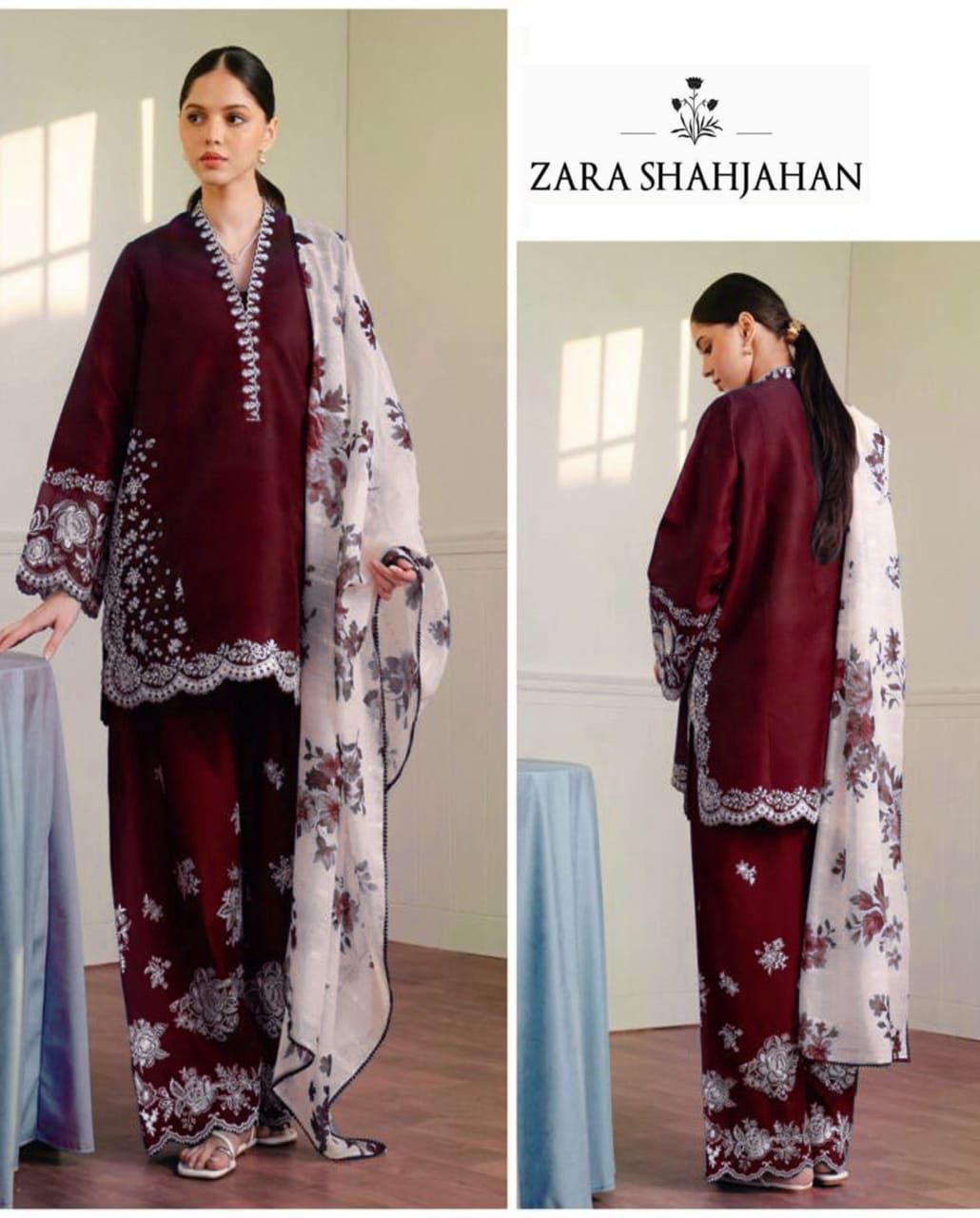 ZARA SHAHJAHAN DHANAK LUXURY EMBROIDERED 3PC D2002