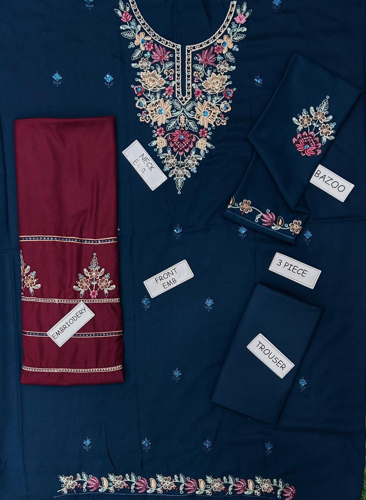 JAZMIN LUXURY EMBROIDERED DHANAK 3PC WINTER DRESS