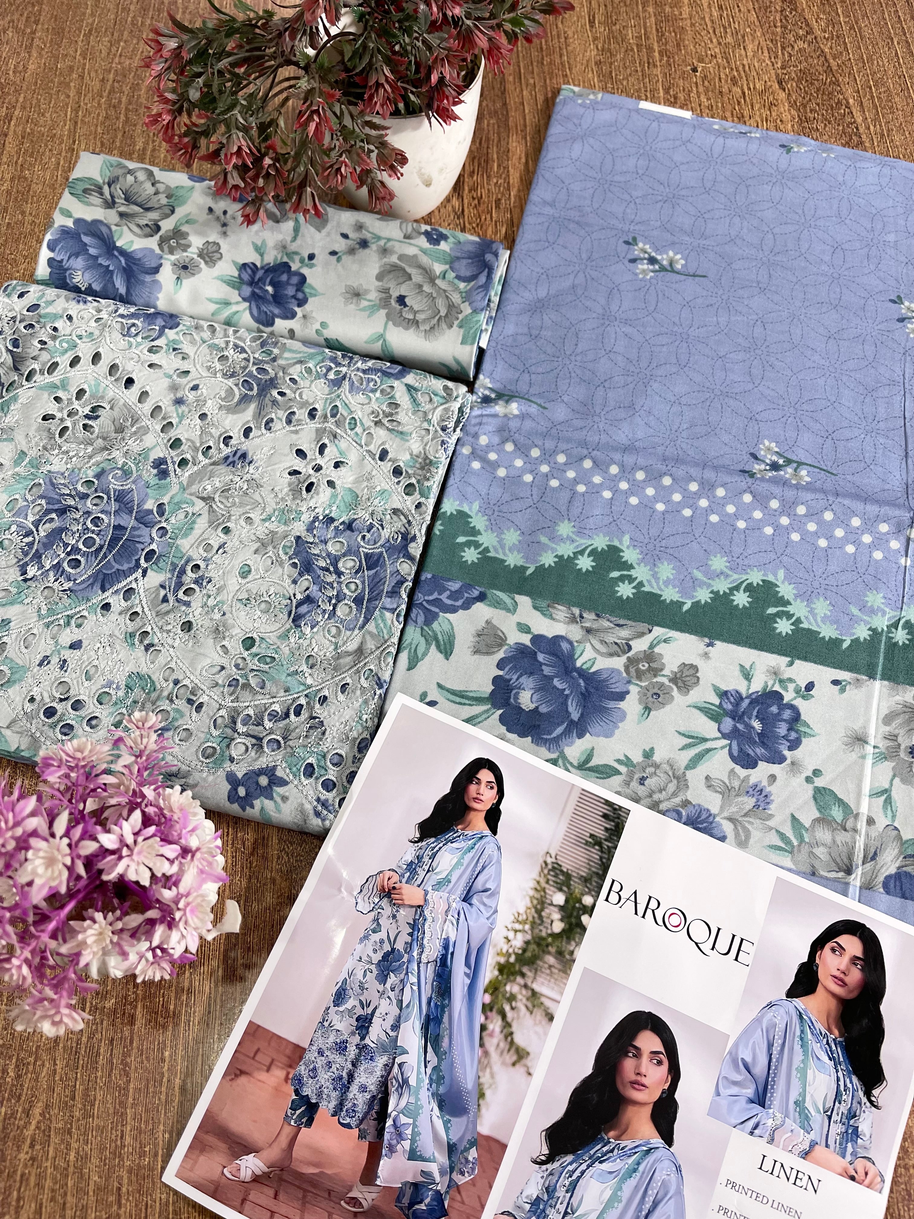 BAROQUE LINEN DIGITAL PRINT WITH DAMAN BORING