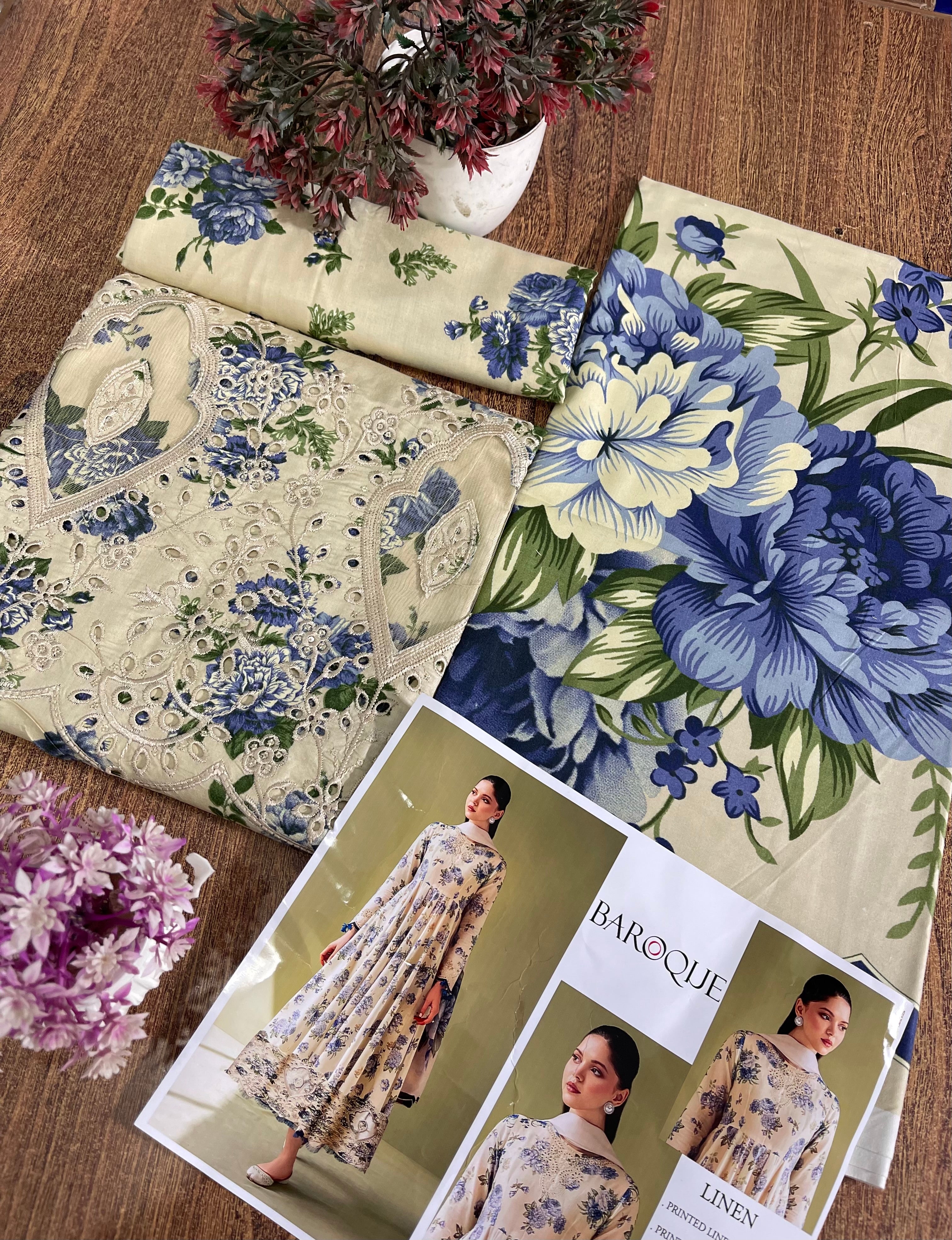 BAROQUE LINEN DIGITAL PRINT WITH DAMAN BORING