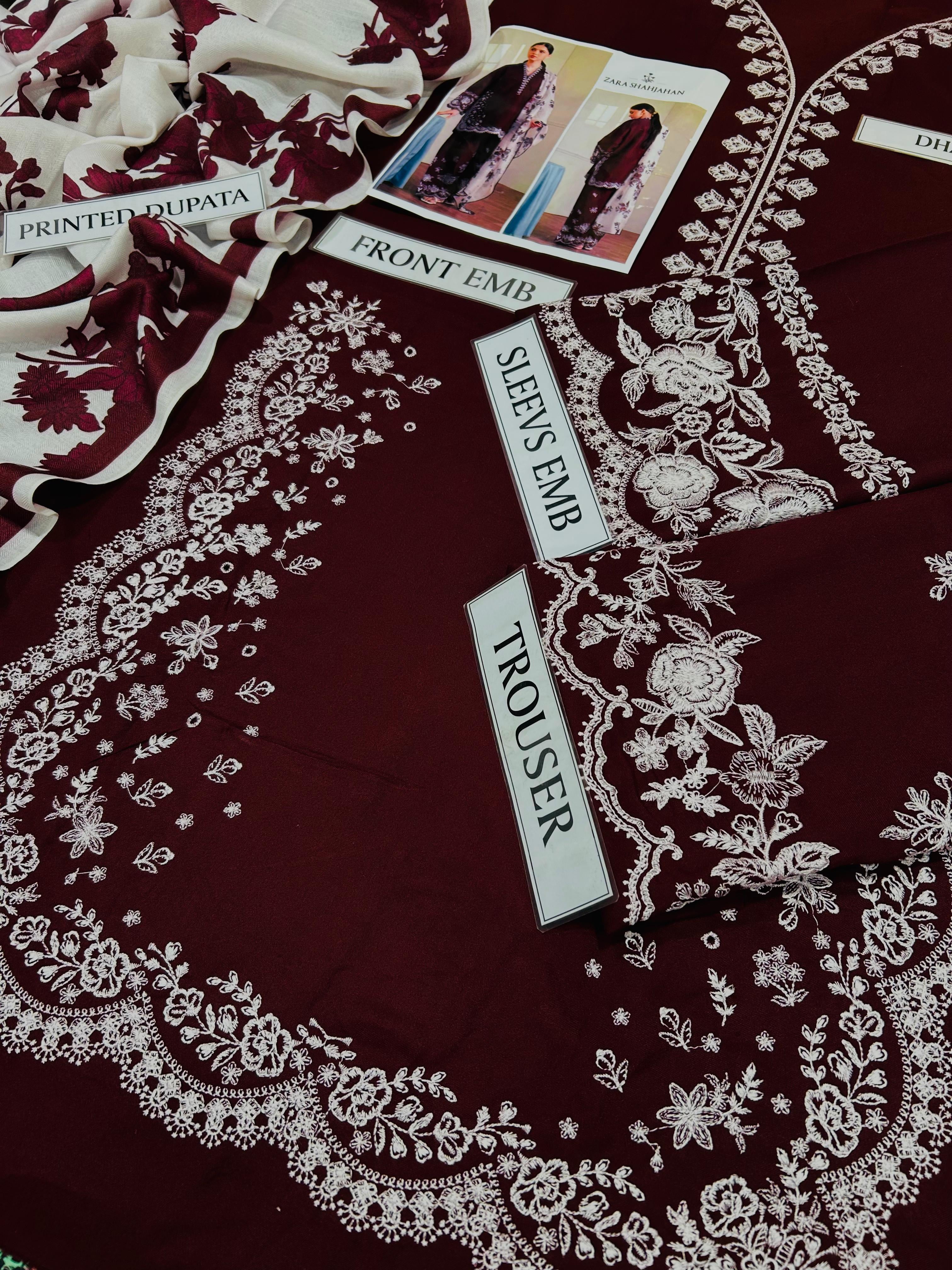 ZARA SHAHJAHAN DHANAK LUXURY EMBROIDERED 3PC D2002