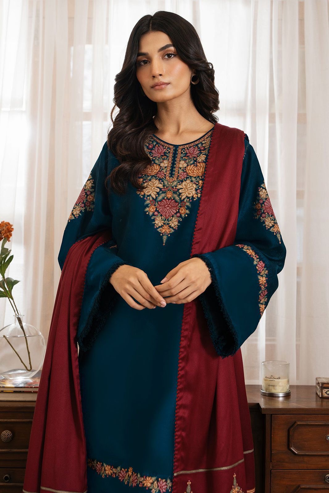 JAZMIN LUXURY EMBROIDERED DHANAK 3PC WINTER DRESS