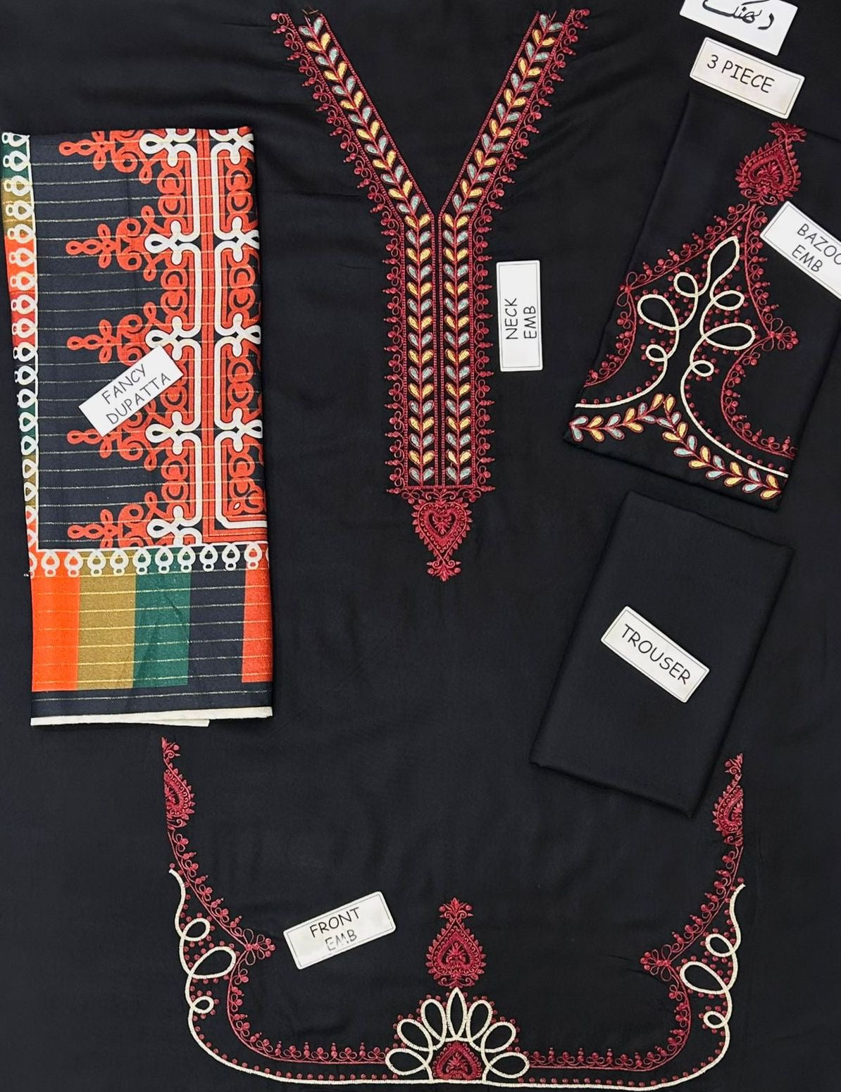 MARIA.B LUXURY EMBROIDERED DHANAK 3PC WINTER DRESS BLACK
