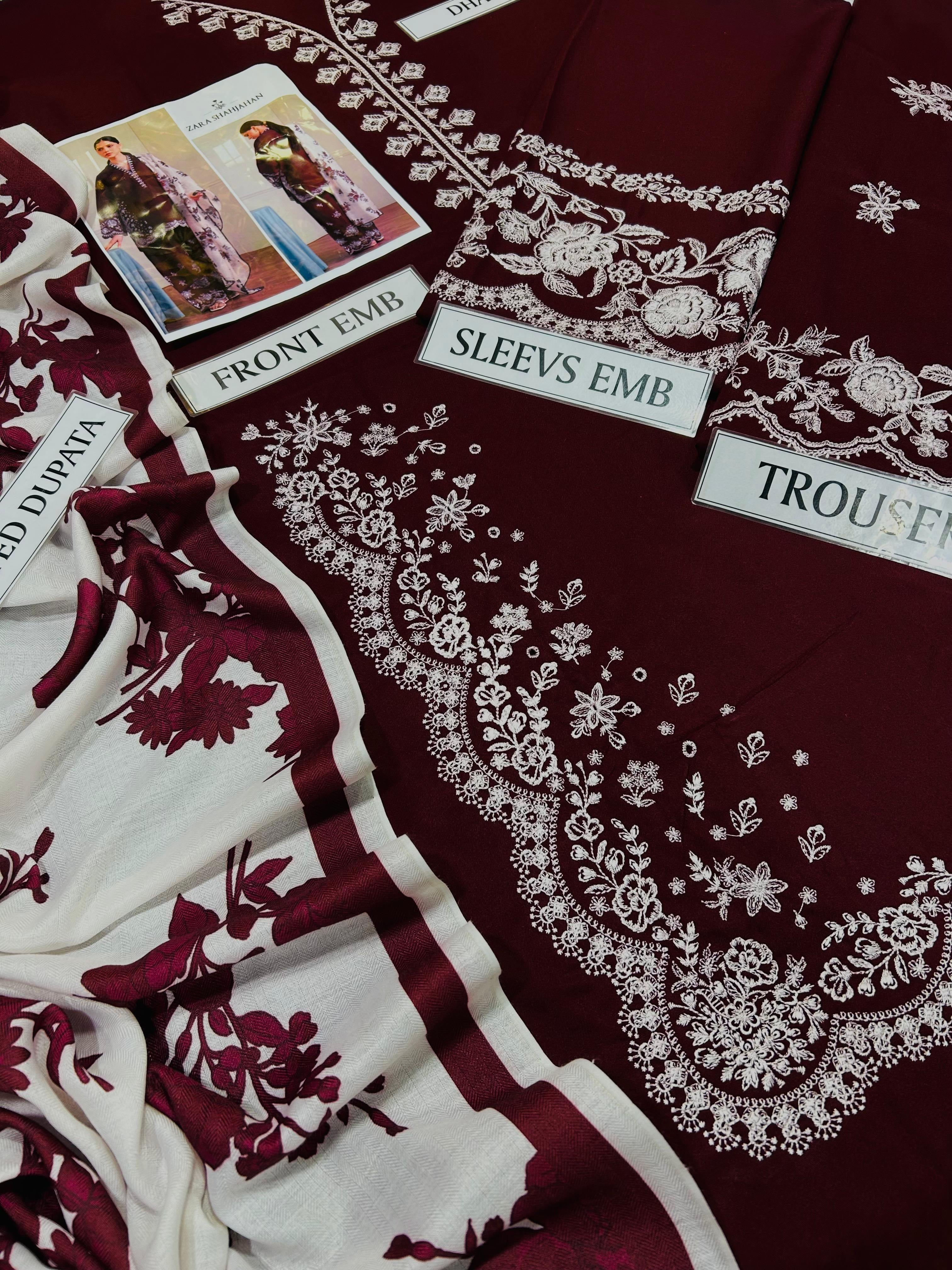 ZARA SHAHJAHAN DHANAK LUXURY EMBROIDERED 3PC D2002