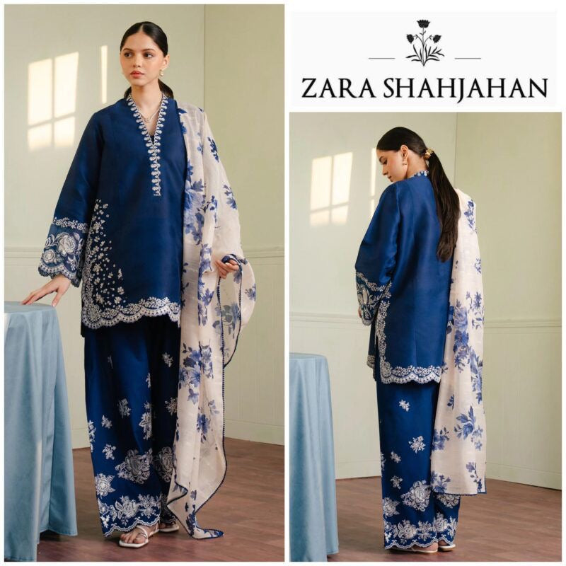 ZARA SHAHJAHAN DHANAK LUXURY EMBROIDERED 3PC D2001