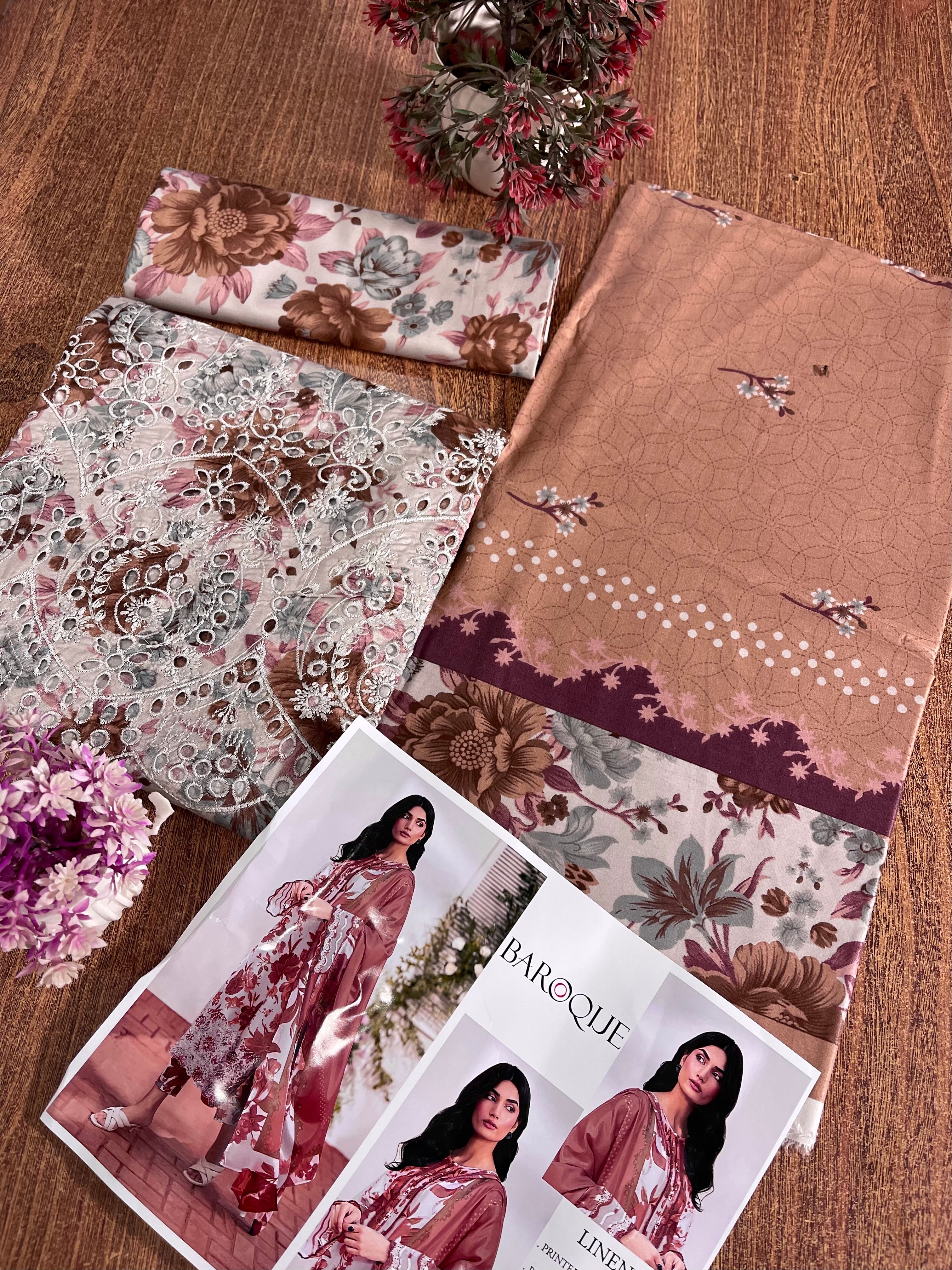BAROQUE LINEN DIGITAL PRINT WITH DAMAN BORING