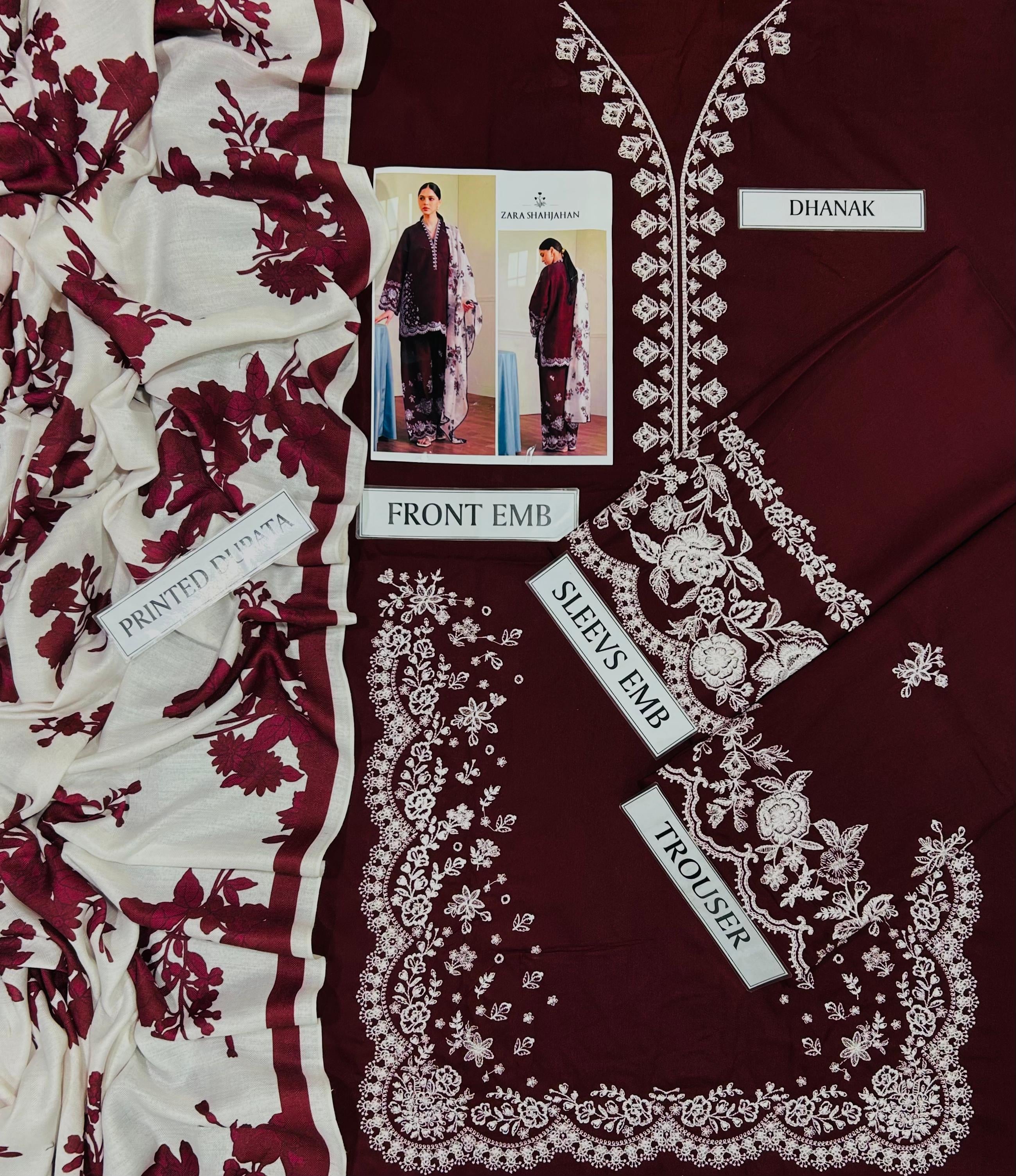 ZARA SHAHJAHAN DHANAK LUXURY EMBROIDERED 3PC D2002