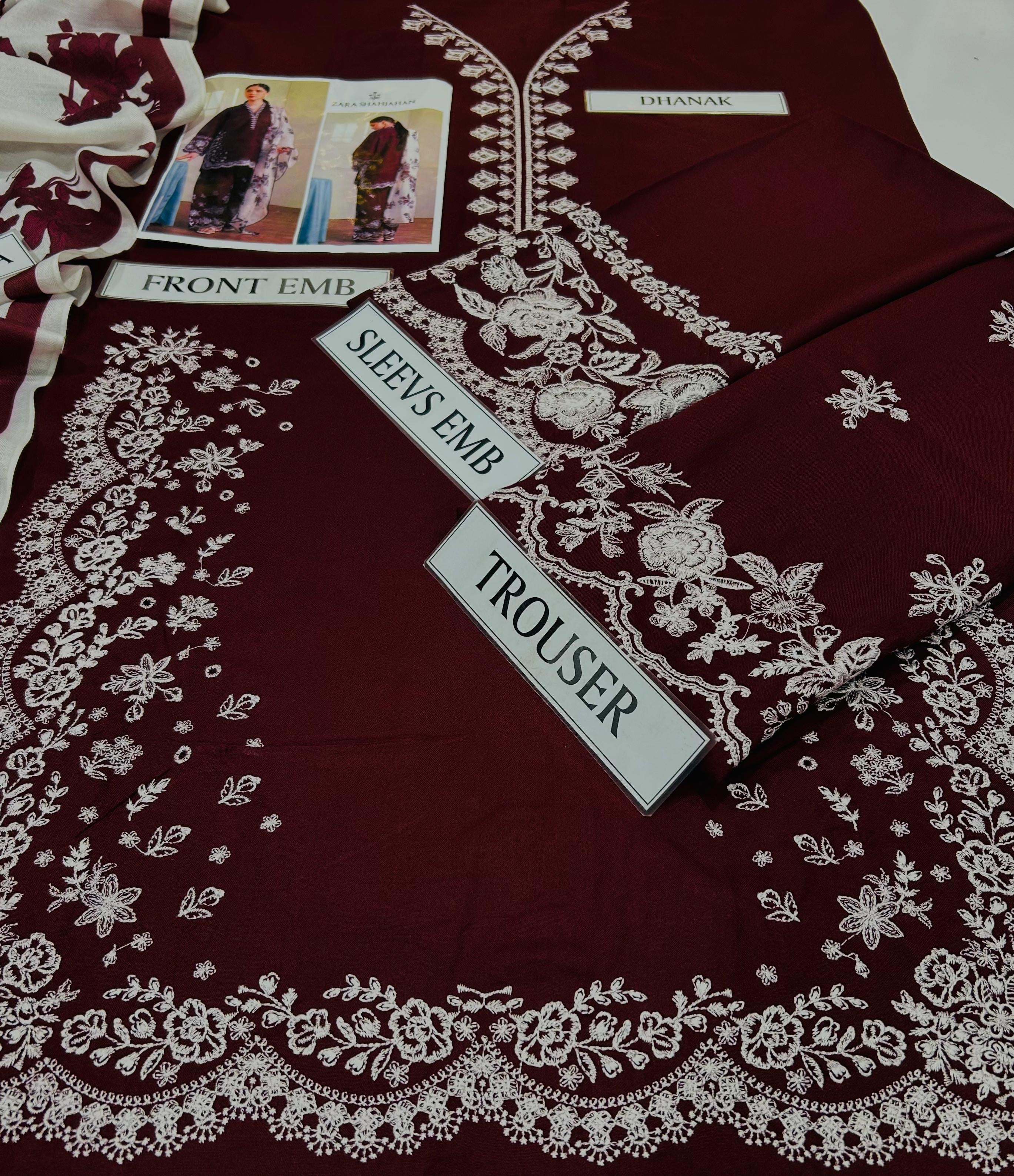 ZARA SHAHJAHAN DHANAK LUXURY EMBROIDERED 3PC D2002