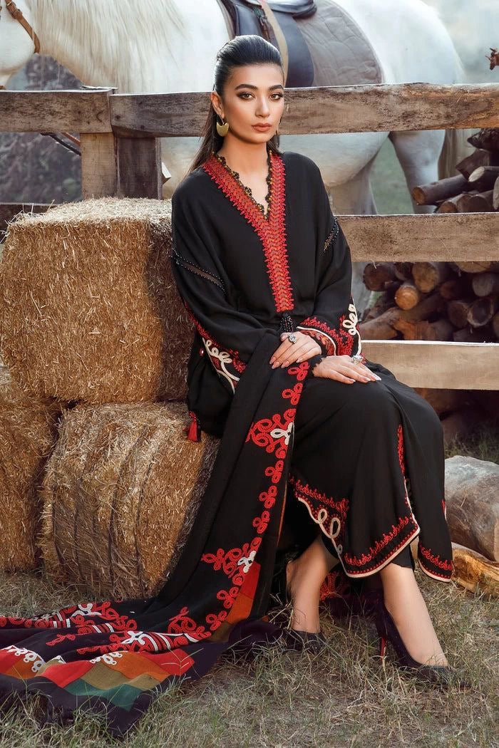 MARIA.B LUXURY EMBROIDERED DHANAK 3PC WINTER DRESS BLACK