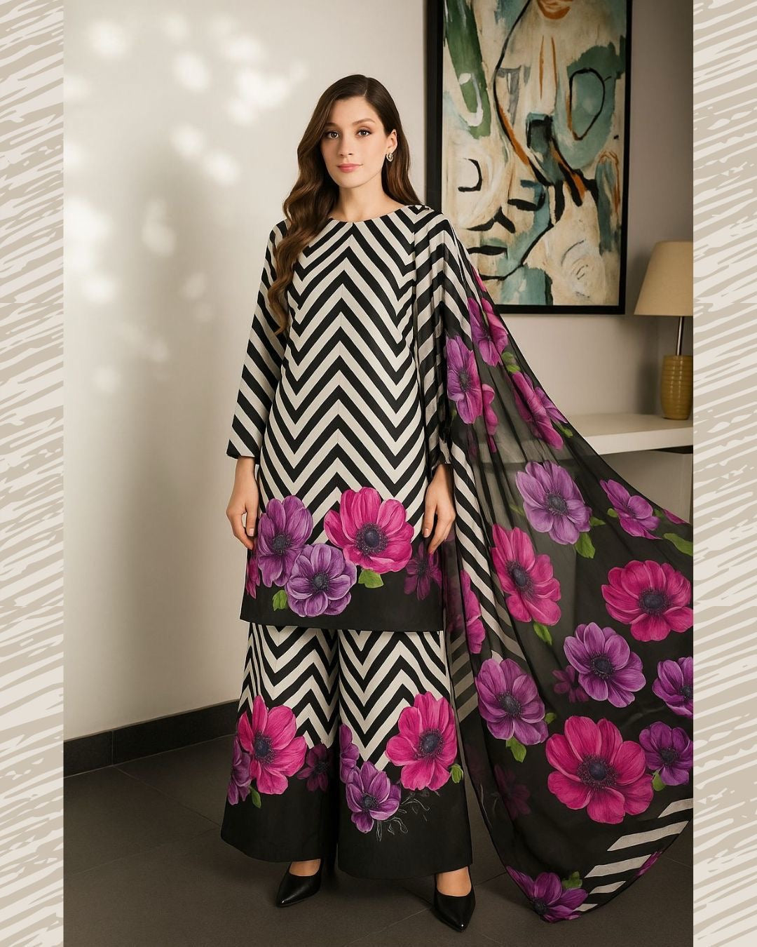 LUXURY SILK PRINTED 3PC D28