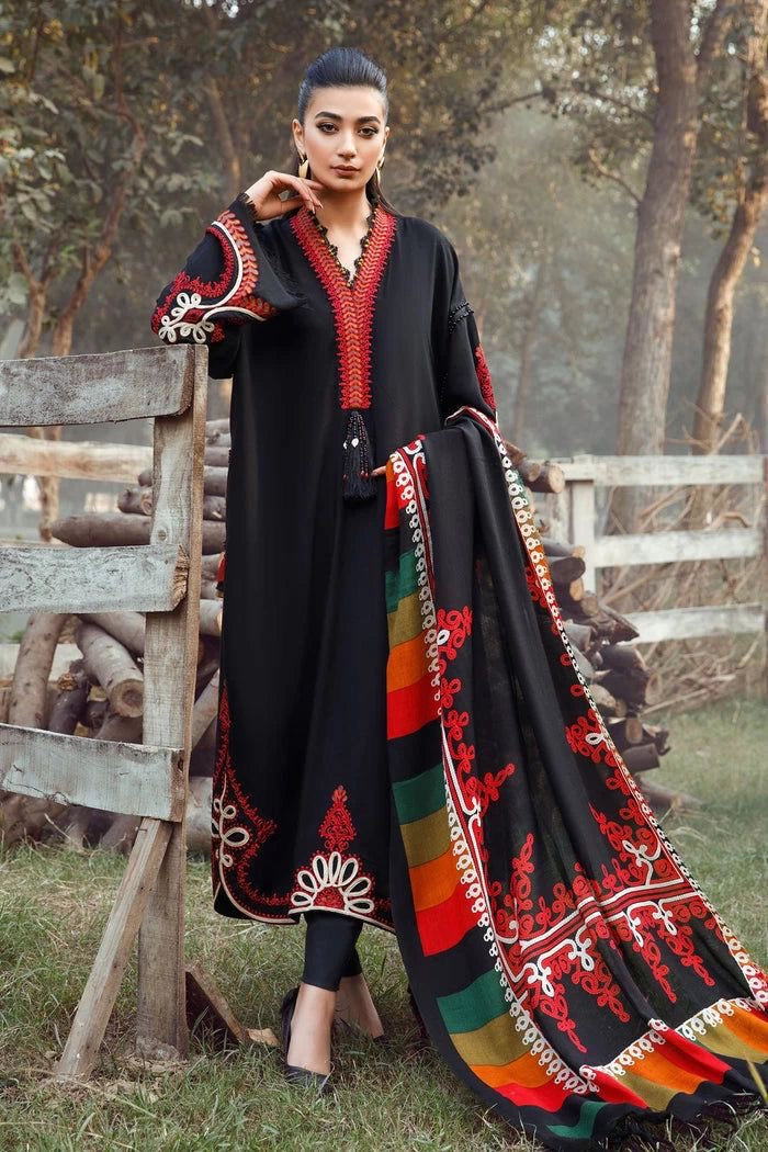 MARIA.B LUXURY EMBROIDERED DHANAK 3PC WINTER DRESS BLACK