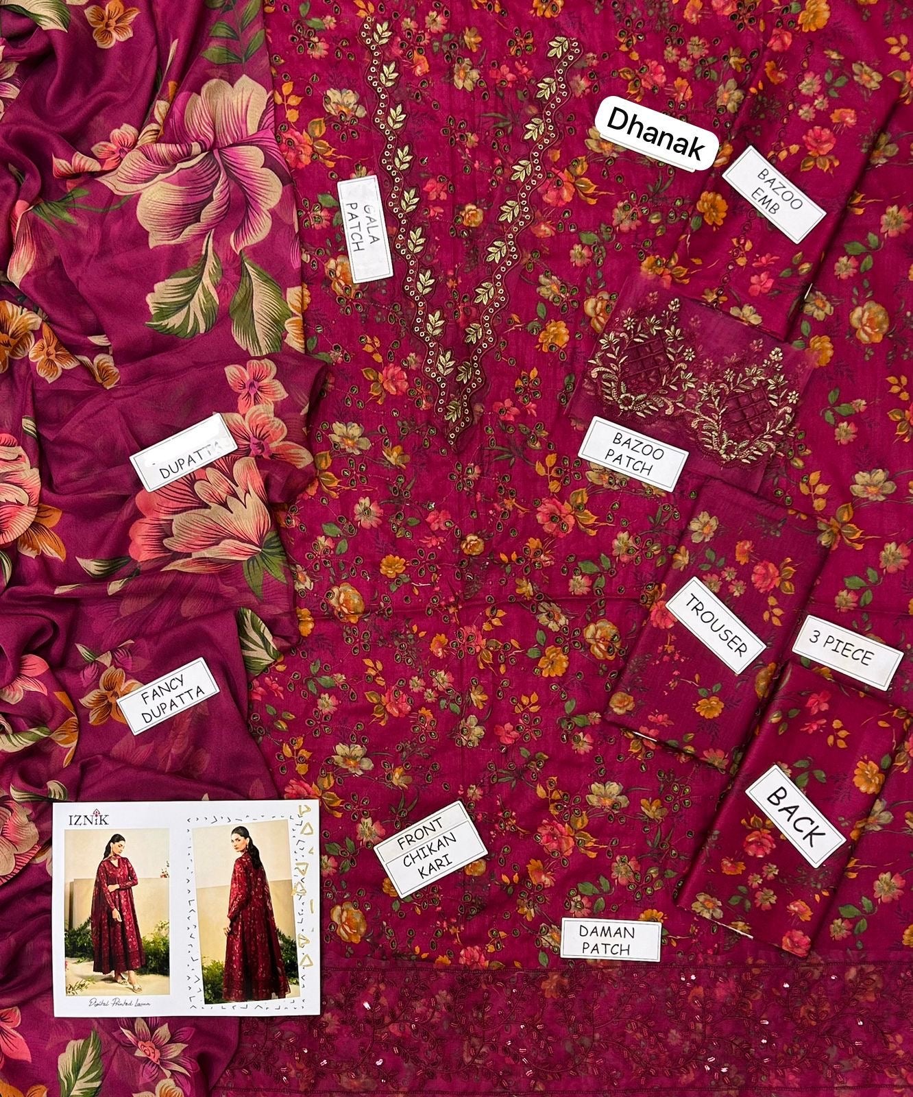 IZNIK LUXURY EMBROIDERED DHANAK WINTER 3PC DRESS