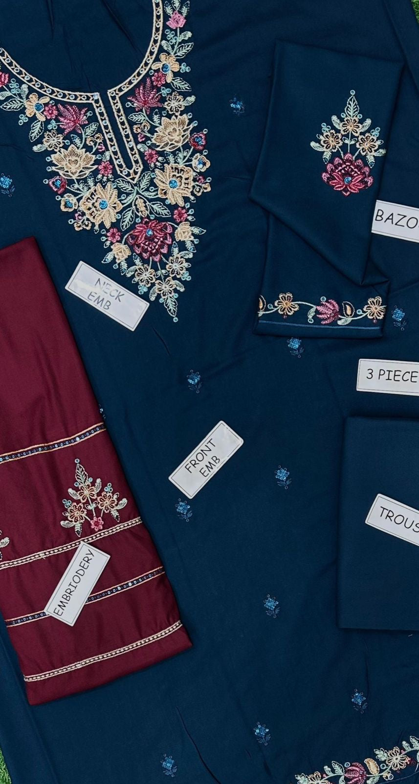 JAZMIN LUXURY EMBROIDERED DHANAK 3PC WINTER DRESS