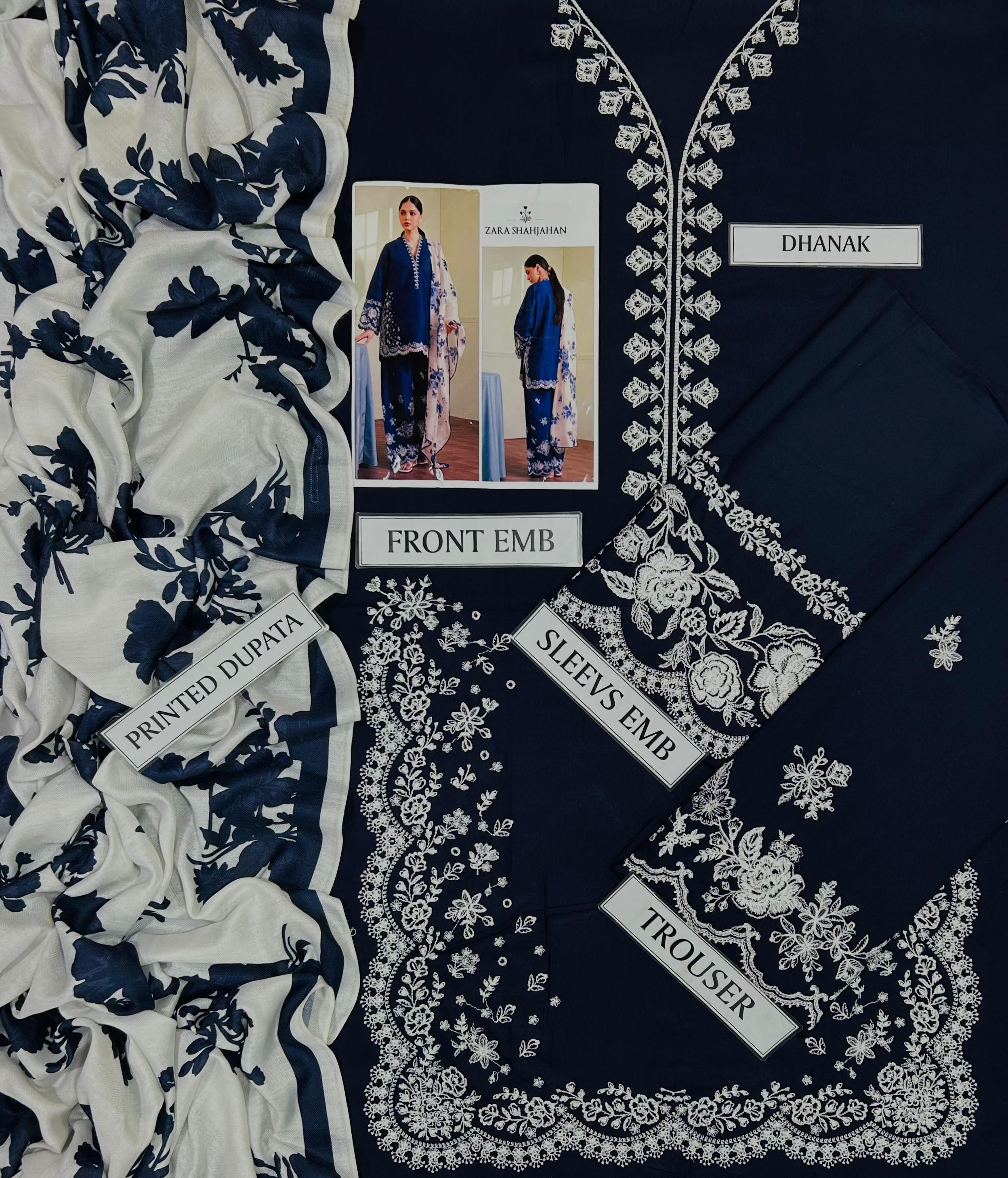 ZARA SHAHJAHAN DHANAK LUXURY EMBROIDERED 3PC D2001
